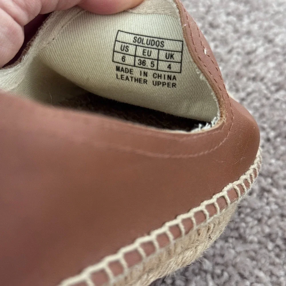 Soludos Womens Tan Brown Leather Smoking Slipper Espadrille Flats Size 6